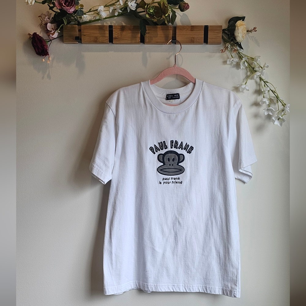 Y2k Paul Frank White Short-Sleeve Tee with Graphic Size Large